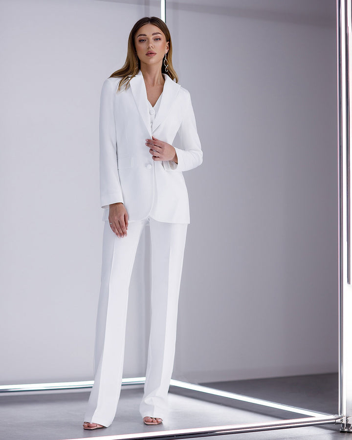 White elegant 3-piece waistcoat pantsuit for tall women