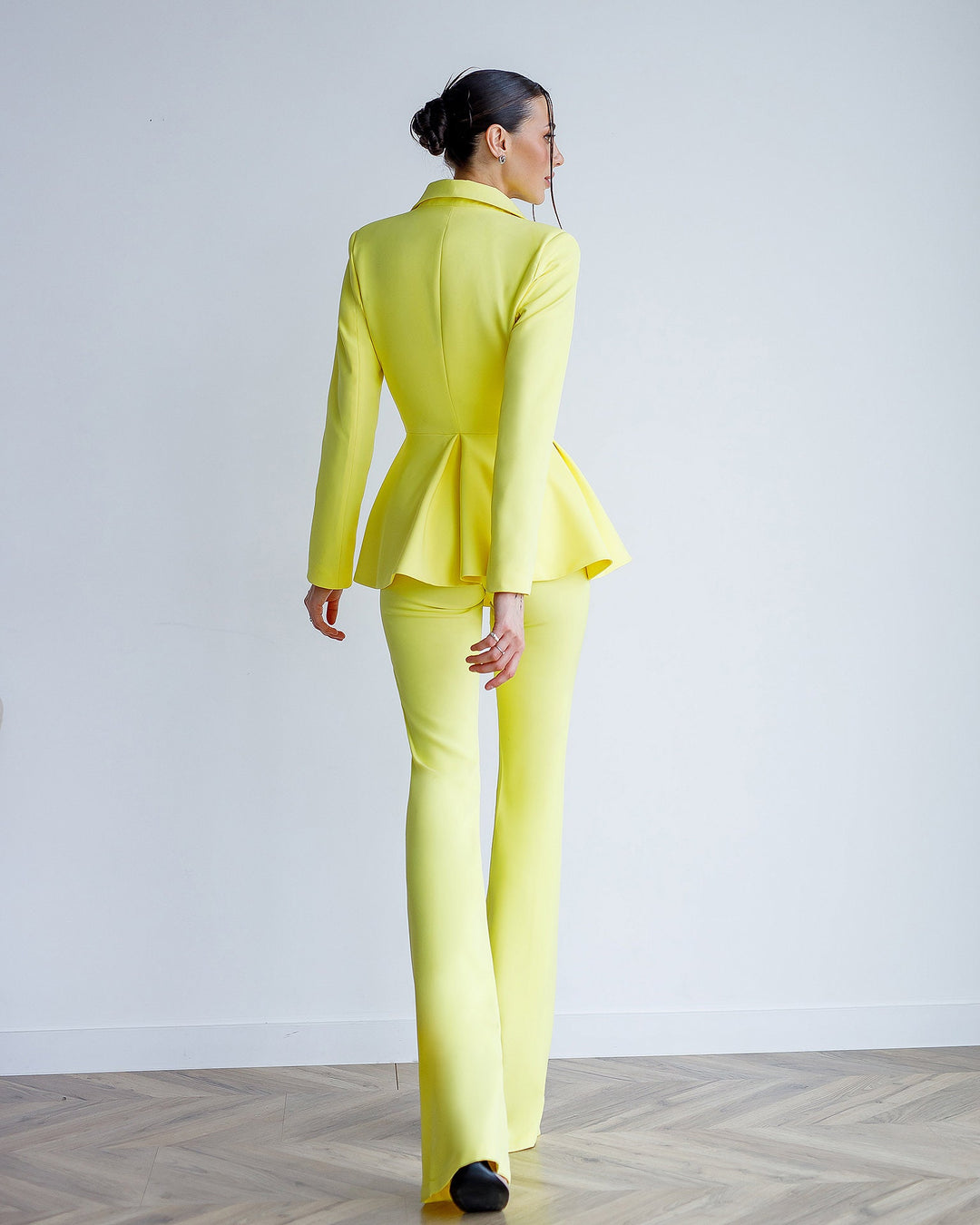 Lemon Yellow Peplum Blazer Suit