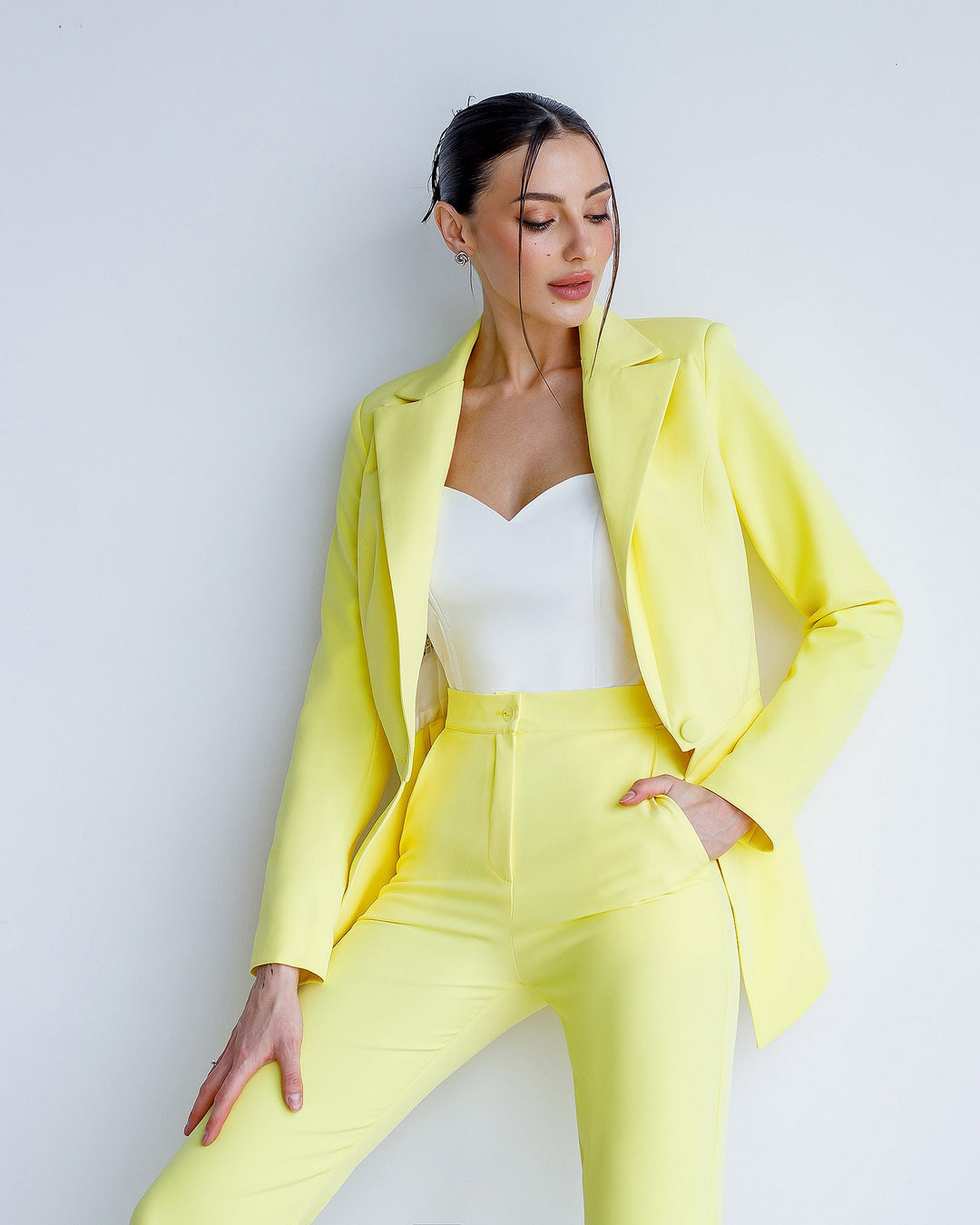 Lemon Yellow Peplum Blazer Suit