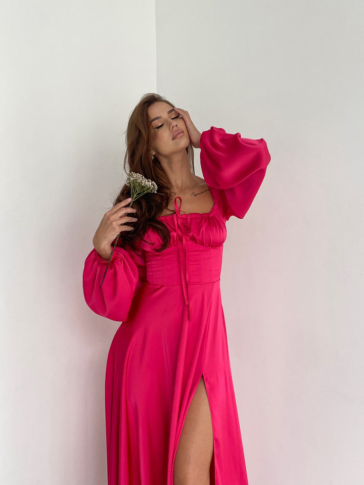 Hot Pink Silk Maxi Dress