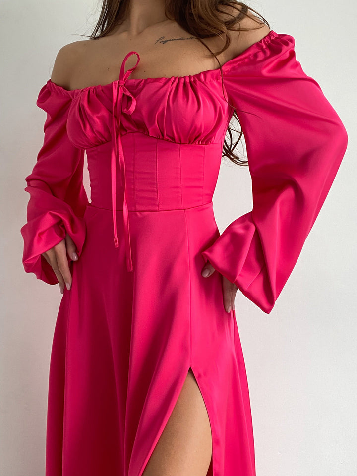 Hot Pink Silk Maxi Dress