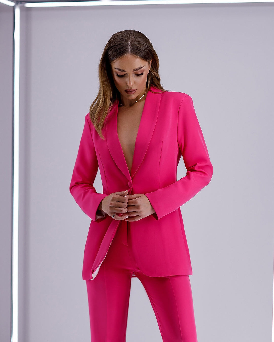 Hot Pink fitted pantsuit for tall women