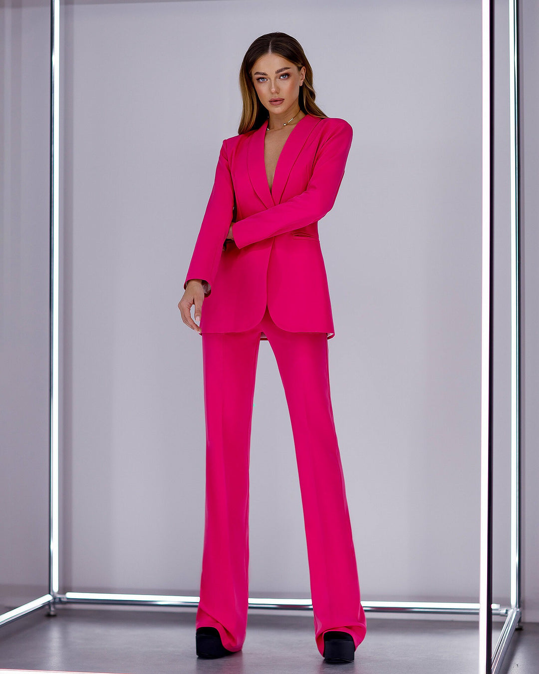 Hot Pink fitted pantsuit for tall women