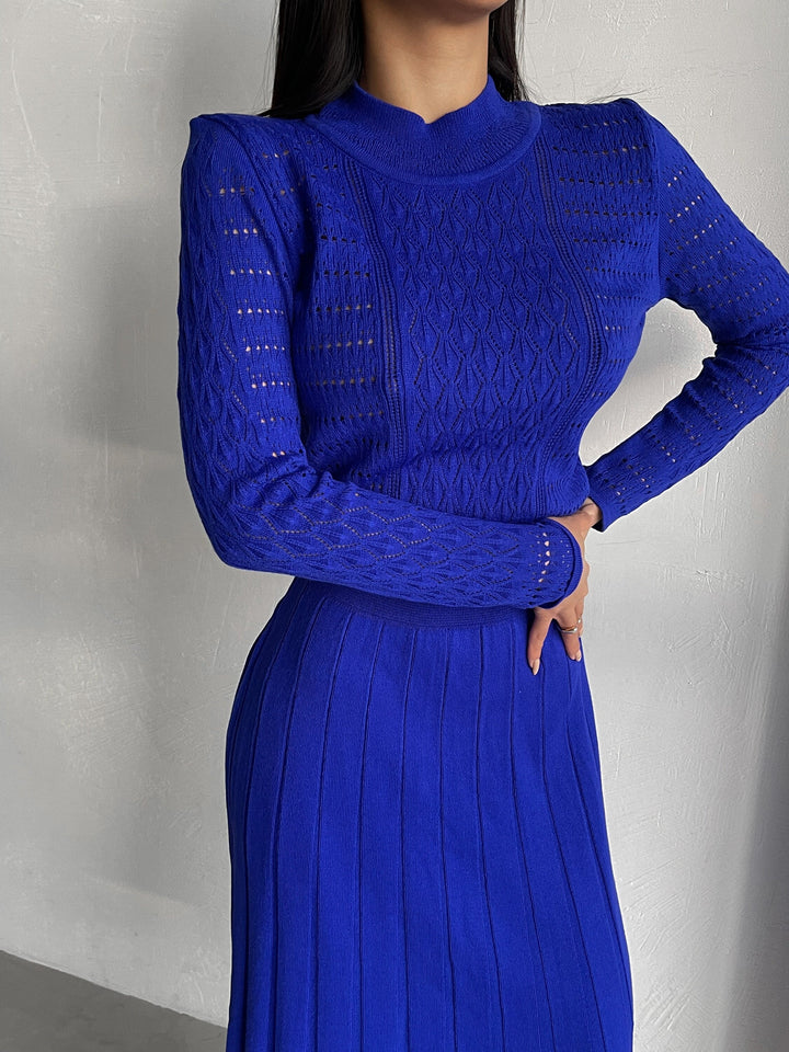 Royal Blue Midi Hollow Out Dress