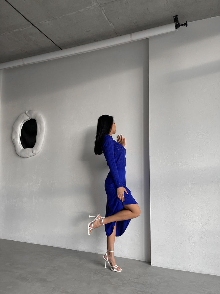 Royal Blue Midi Hollow Out Dress