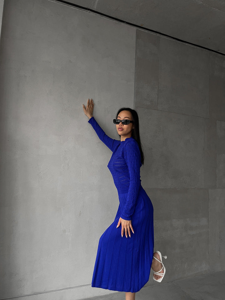 Royal Blue Midi Hollow Out Dress