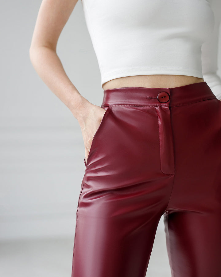 Maroon Vegan leather pants women