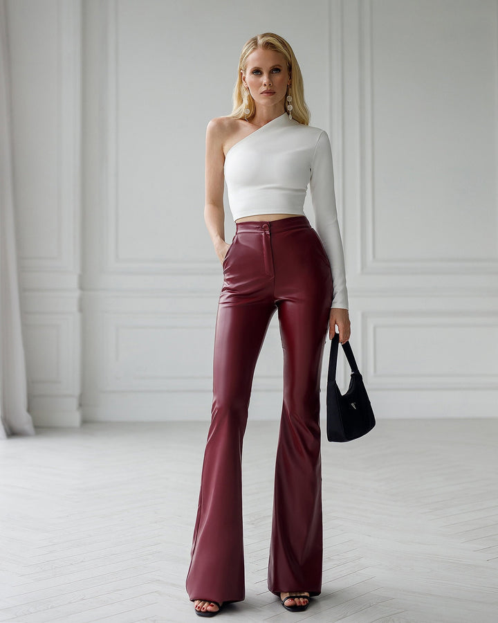 Maroon Vegan leather pants women