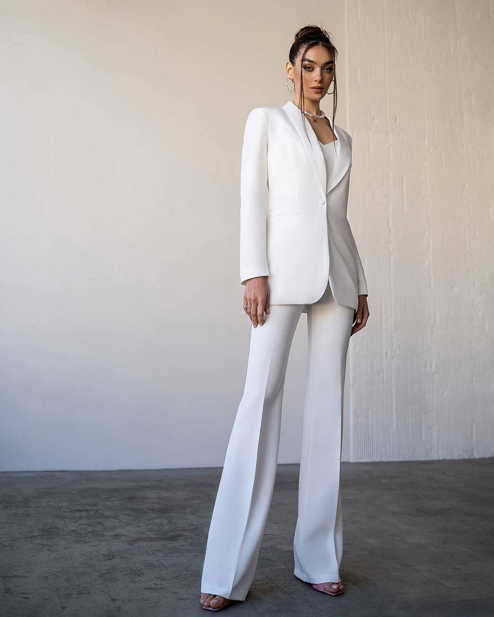 White fitted pantsuit for tall women