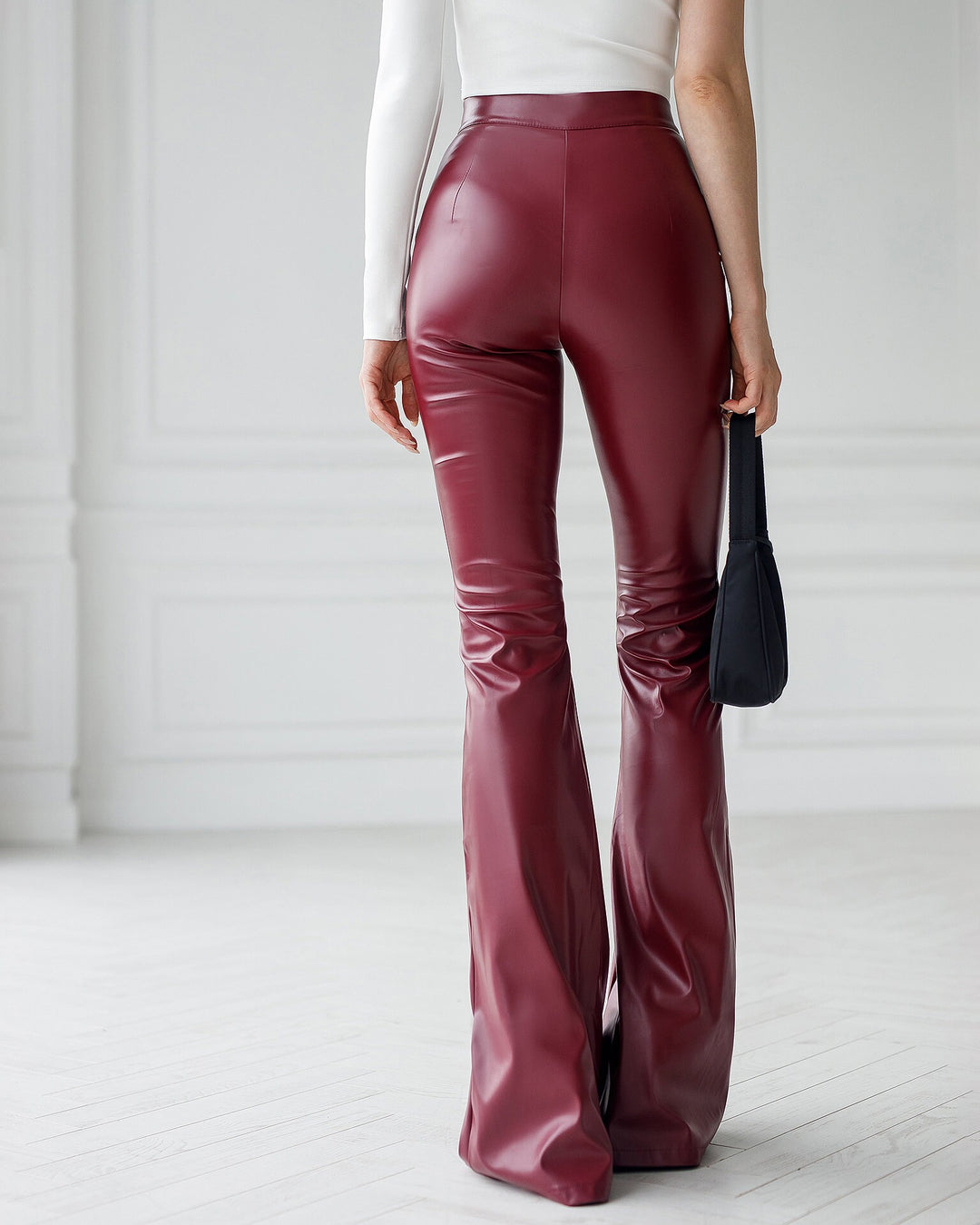 Maroon Vegan leather pants women