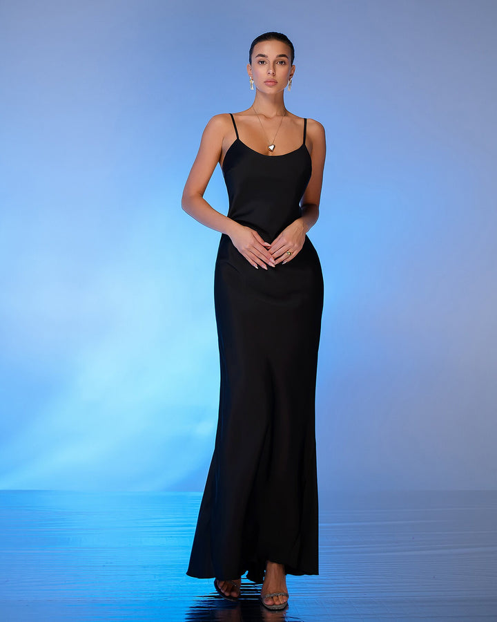 Black Satin Slip Maxi Dress