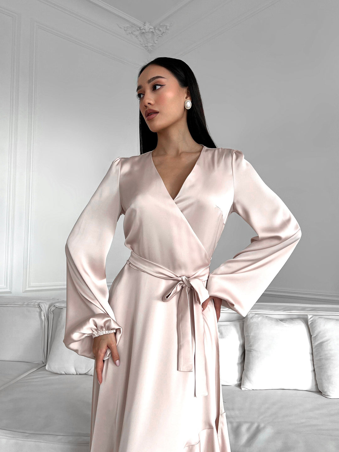 Champagne Silk Wrap Dress