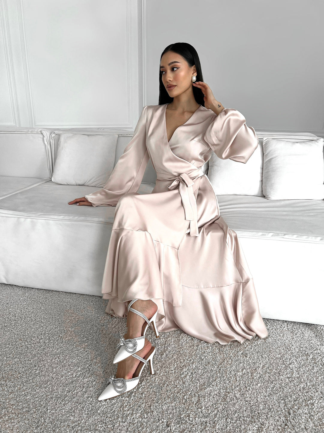 Champagne Silk Wrap Dress