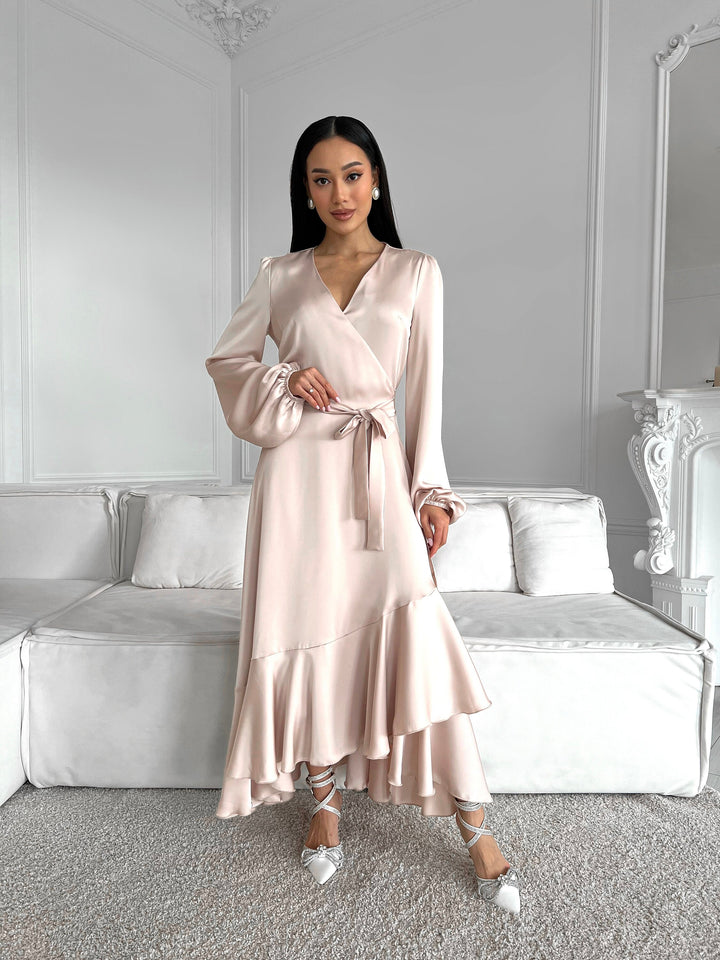 Champagne Silk Wrap Dress