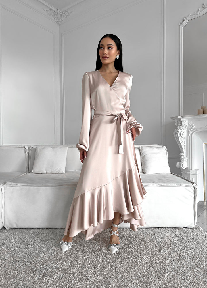 Champagne Silk Wrap Dress