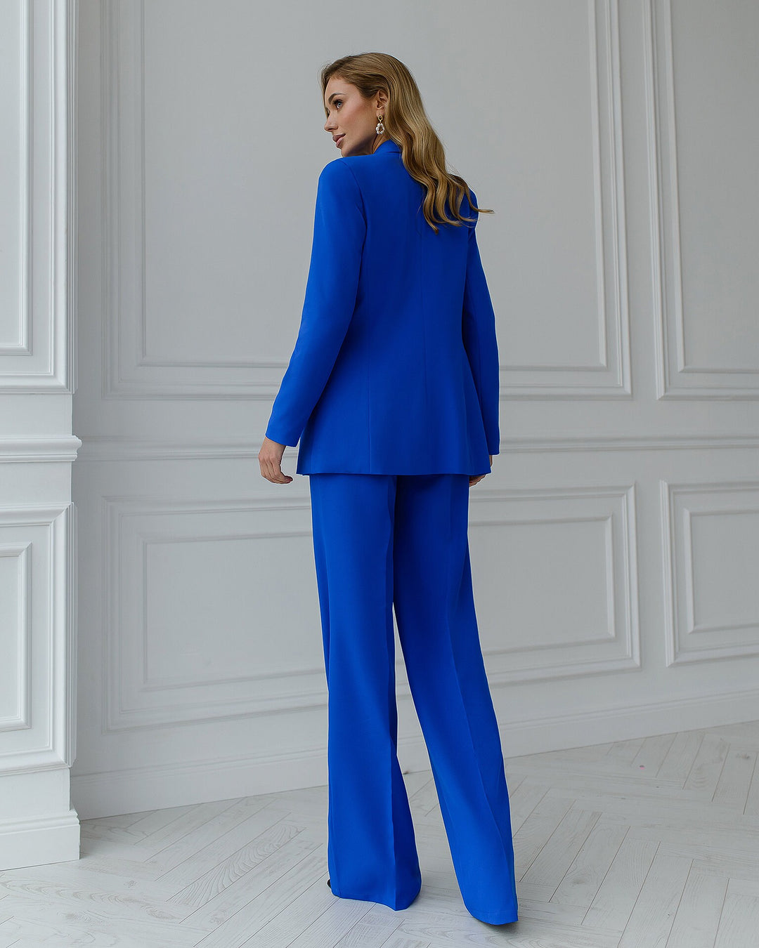 Royal Blue chic 3-piece Palazzo Pantsuit: blazer, crop top and pants