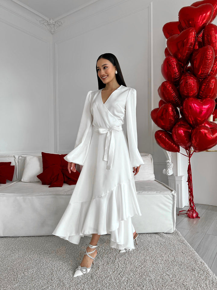 White Silk Wrap Dress