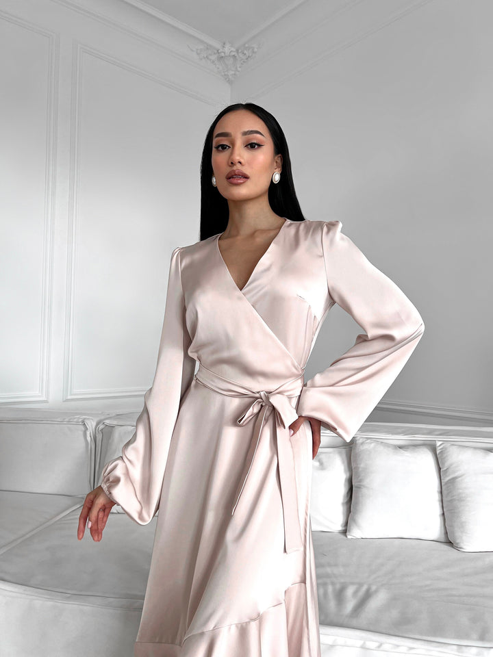 Champagne Silk Wrap Dress