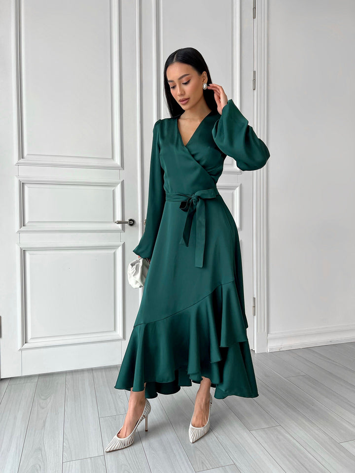 Emerald Green Silk Wrap Dress