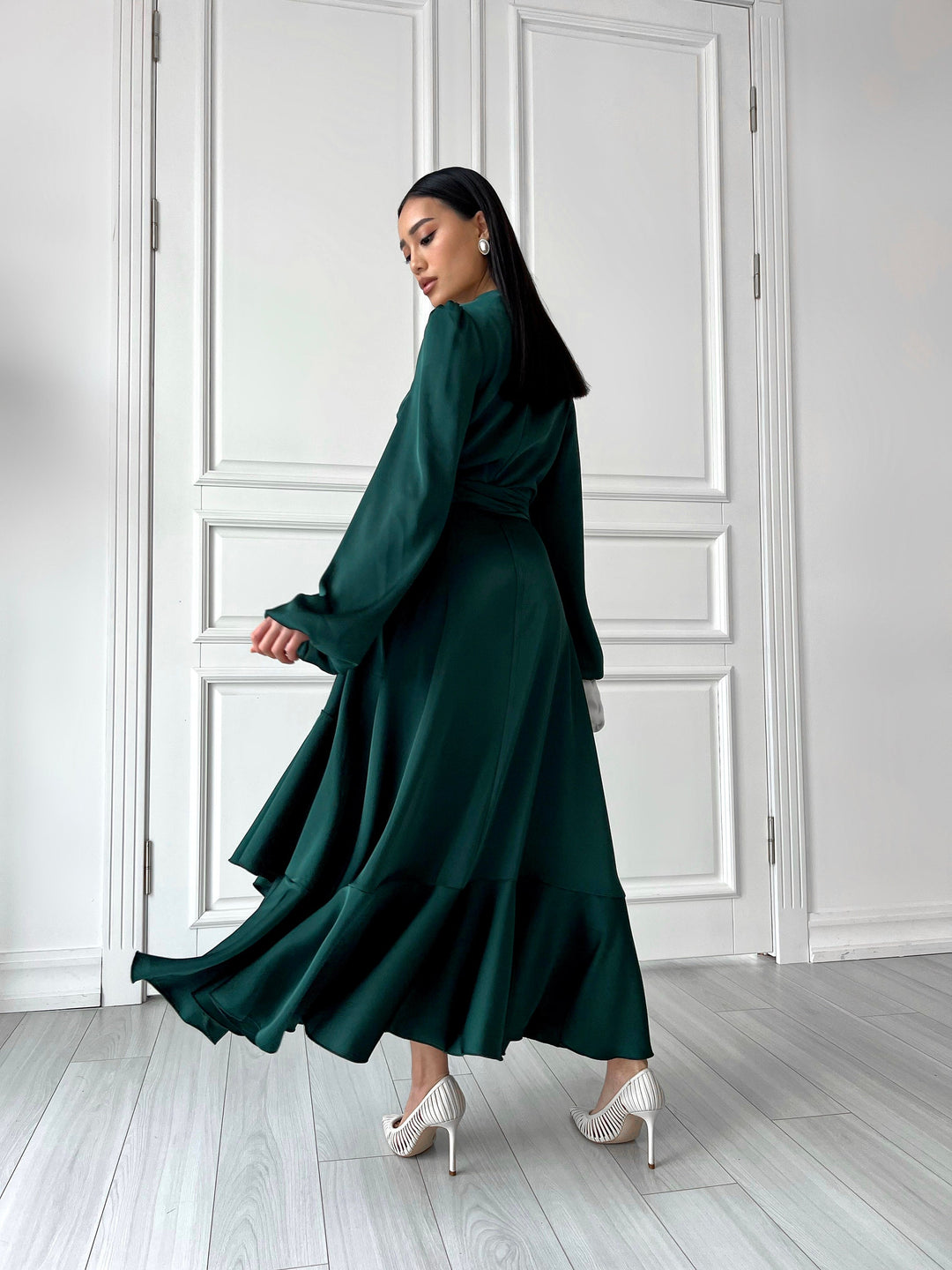 Emerald Green Silk Wrap Dress