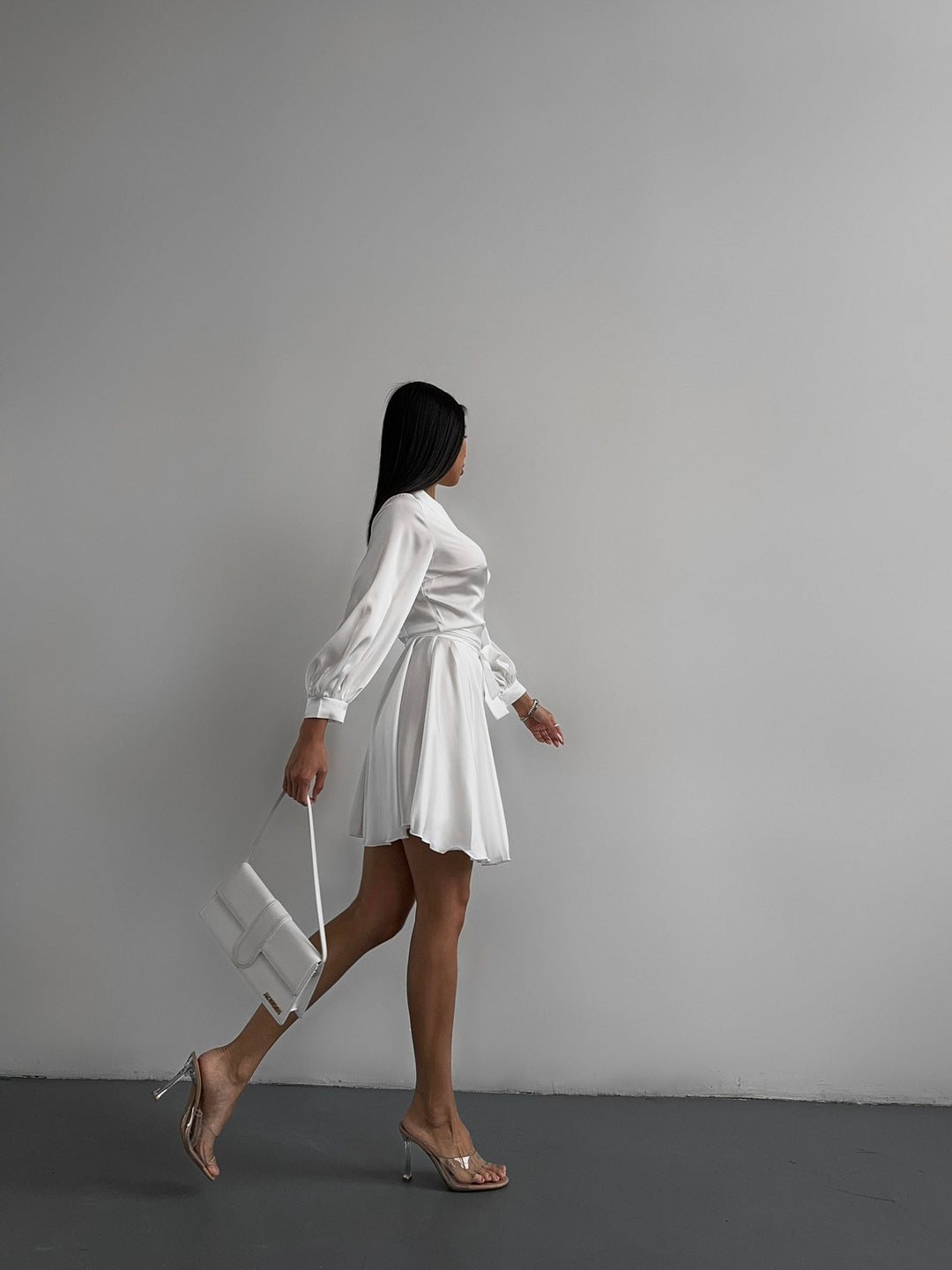 White Silk Wrap Mini Dress