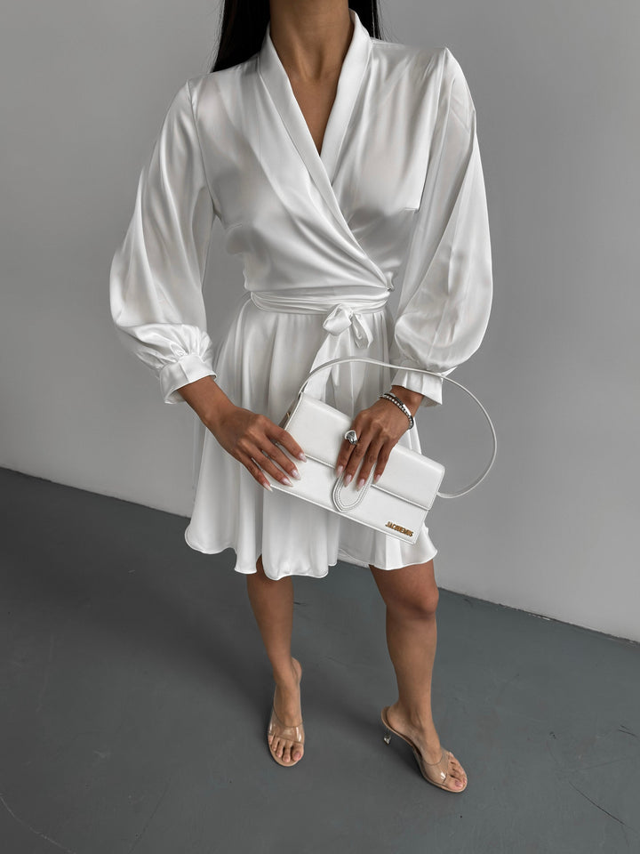 White Silk Wrap Mini Dress