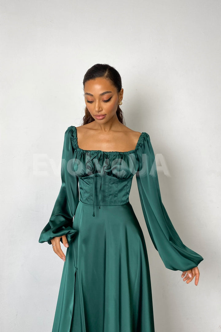 Emerald Green Silk Maxi Dress